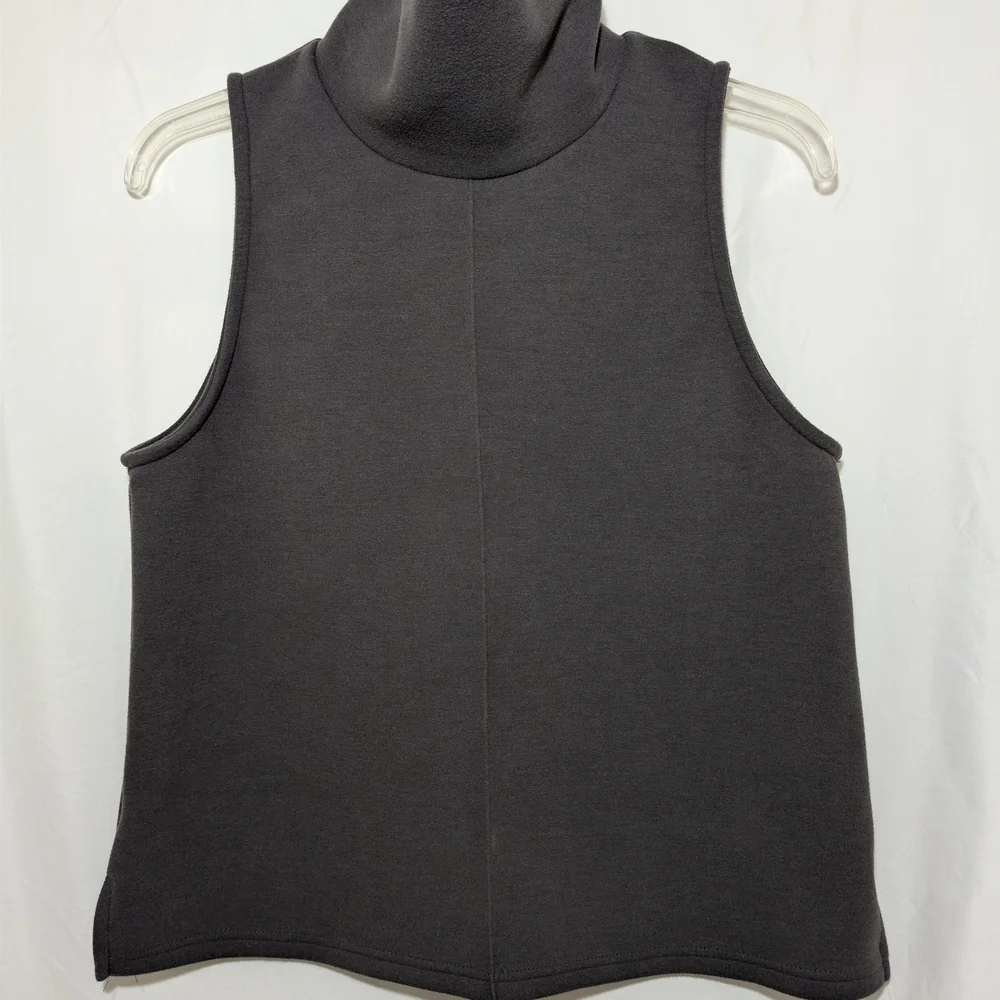 OGL Turtleneck Sleeveless Top Medium Gray A-Line Split Hem Minimalist Chic - Picture 3 of 5